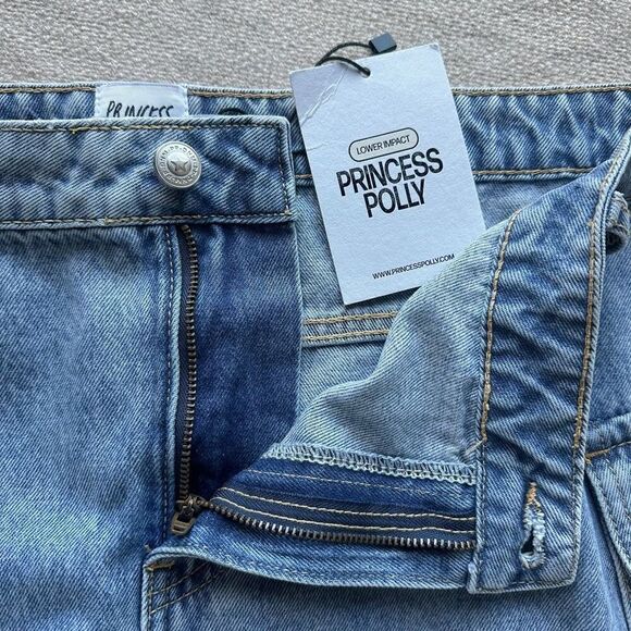 NWT Princess Polly Zakai Cargo Denim Mini Skirt Light Blue Size‎ 14 - Picture 2 of 6
